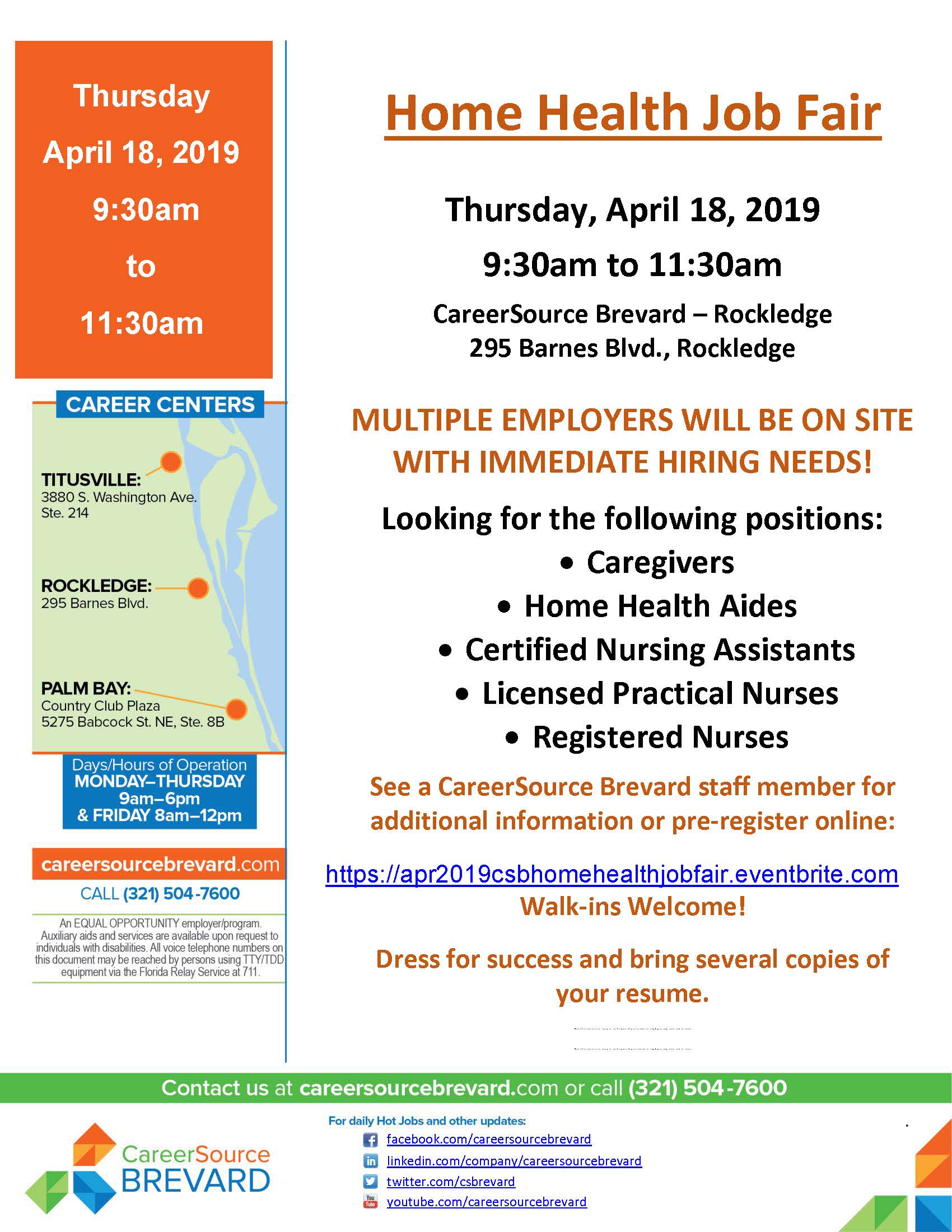 Home Health Job Fair Rockledge Careersource Brevard